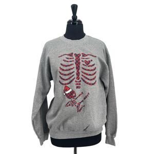 Gray Women’s Buffalo Plaid Pregnancy Skeleton Christmas Sweatshirt Size Medium M
